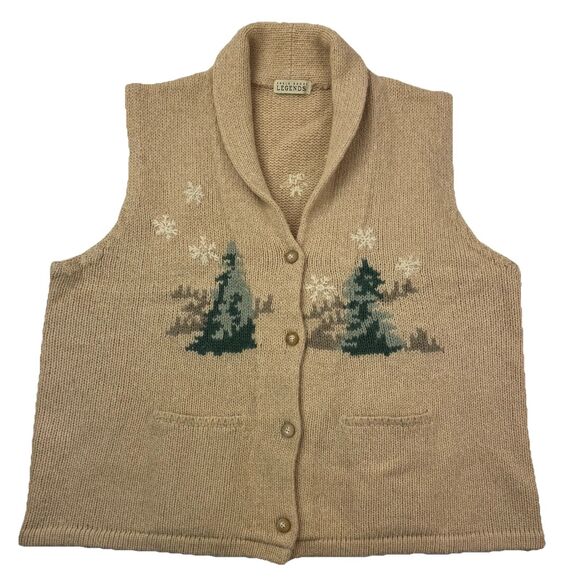 Vintage Eddie Bauer Legends Wool Blend Vest 3X Tan Ice Skating Scene - Picture 1 of 5